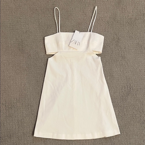 🩷 Zara NWT XS Cream Strappy Mini Dress Cutout Cotton/Polyester/Elastane blend - Picture 9 of 9